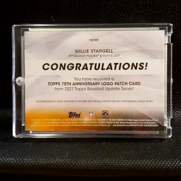 Willie Stargell - Logo Patch Card (09/10) Topps 70th Anniversary Trading Card - Picture 3 of 3